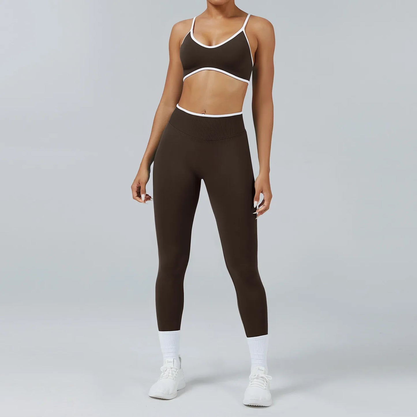 Women's Color Block Seamless High-Stretch Yoga Set, Butt Lifting Yoga Pants, Breathable Quick-Dry Active Workout Outfit