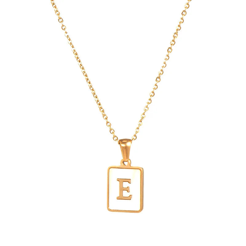 Minimalist Mother of Pearl Shell Stainless Steel Tarnish Free Initial Necklace Gold Plated Letter Necklace for Women