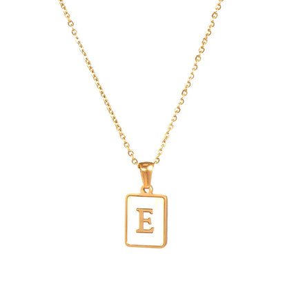 Minimalist Mother of Pearl Shell Stainless Steel Tarnish Free Initial Necklace Gold Plated Letter Necklace for Women