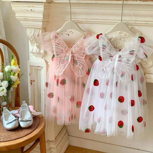 New Summer Kids Dress with Wings - Embroidered Sleeveless Tulle Gown, Sweet Princess Dress for Girls, Wholesale