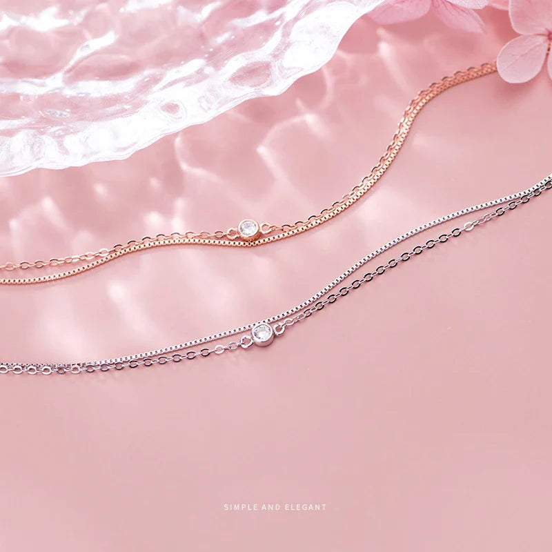 Real 925 Sterling Silver Luxury Double Layer Single Diamond Box Chain Bracelet for Women Fashion Bracelet Fine Jewelry