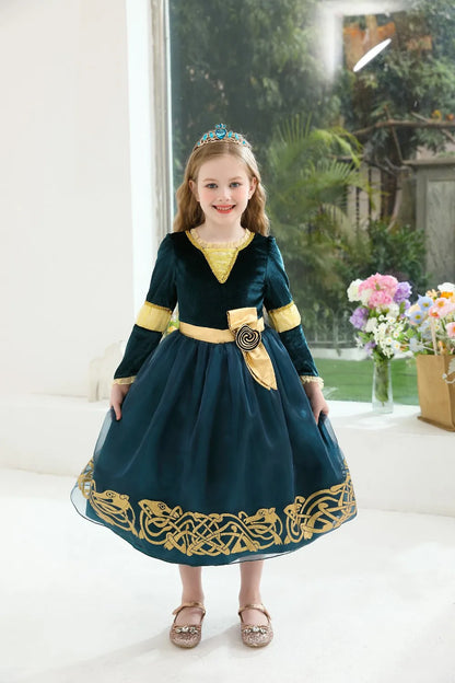 Girl Cosplay Brave the Heart Princess Merida Long Sleeves Dress Belt Set Holiday Party Carnival Party Stage Outfits Dress