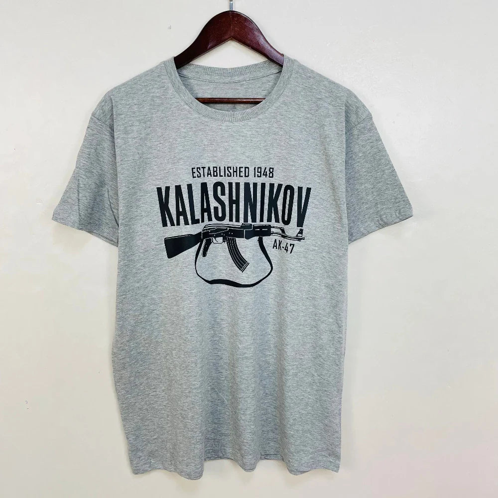 Vintage Classic Man Ak 47 TShirt Casual Fashion Military Fan Printed Cotton Shirt Summer O-neck Breathable Short-sleev Camisetas