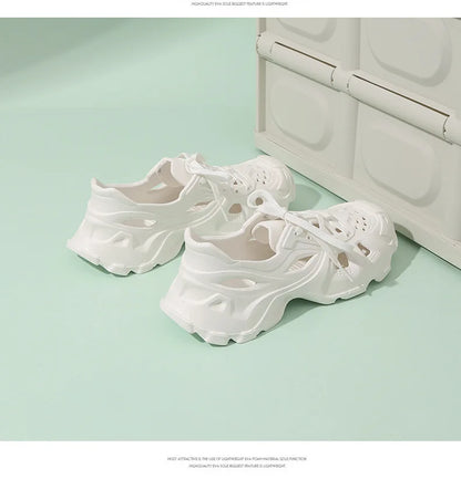 Kids Summer Breathable Comfort Shoes Lightweight Adjustable Strap Slip on Shoes Lace Up Non-slip Thick Bottom Pure Color Sandals