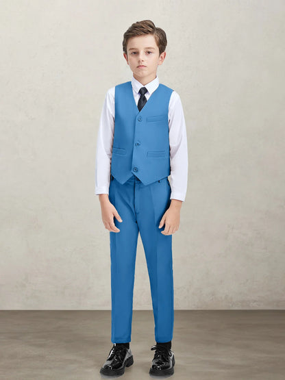 Boys' 2-Piece Suit Set with Vest and Formal Trousers Wedding Formal Attire Children's and Teenage Clothing Suit Sizes 4-16Y