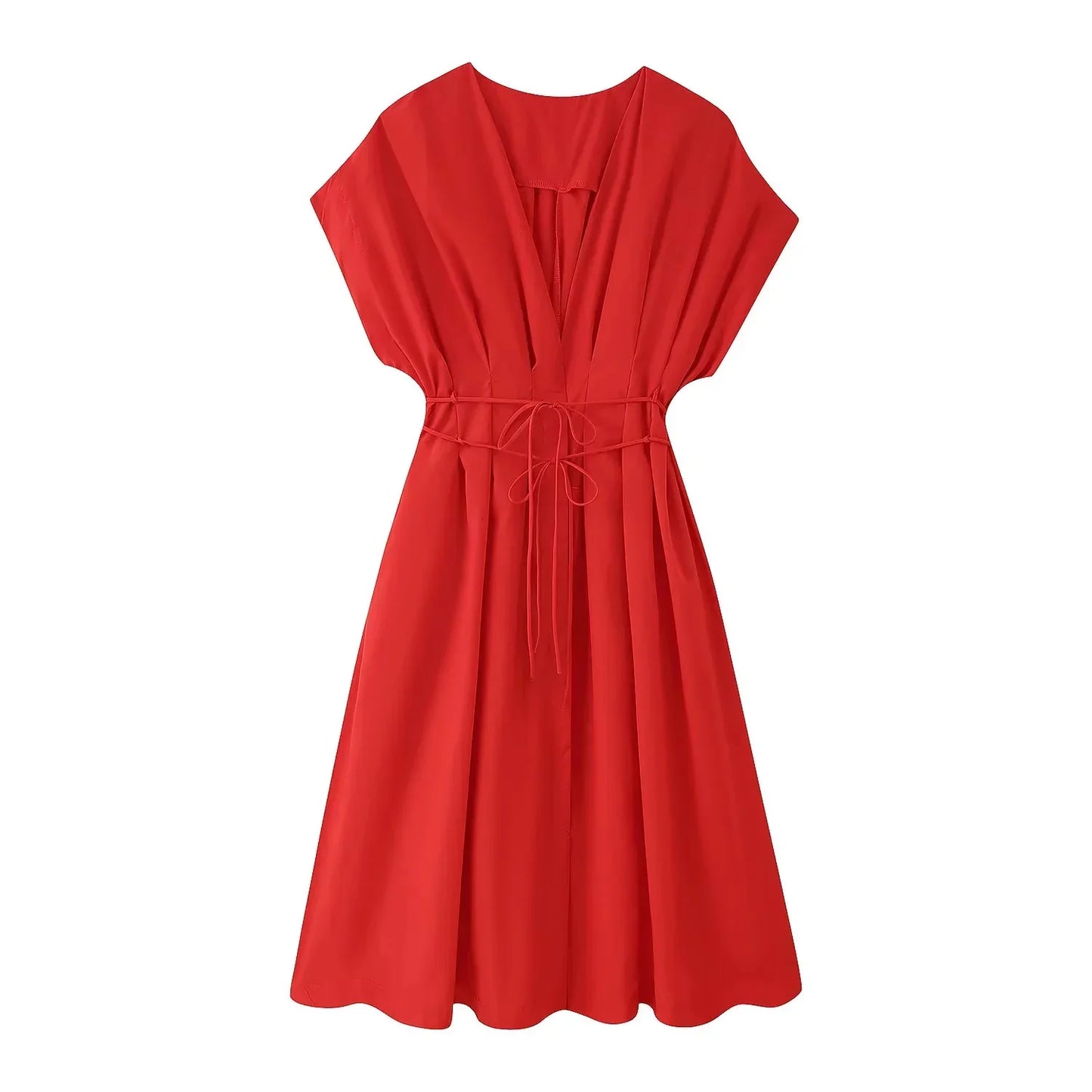 Spring Summer Vintage Women Dress Fashion Single Breasted Sashes Draped V Neck Sleeveless Chic Brown Ladies Dresses