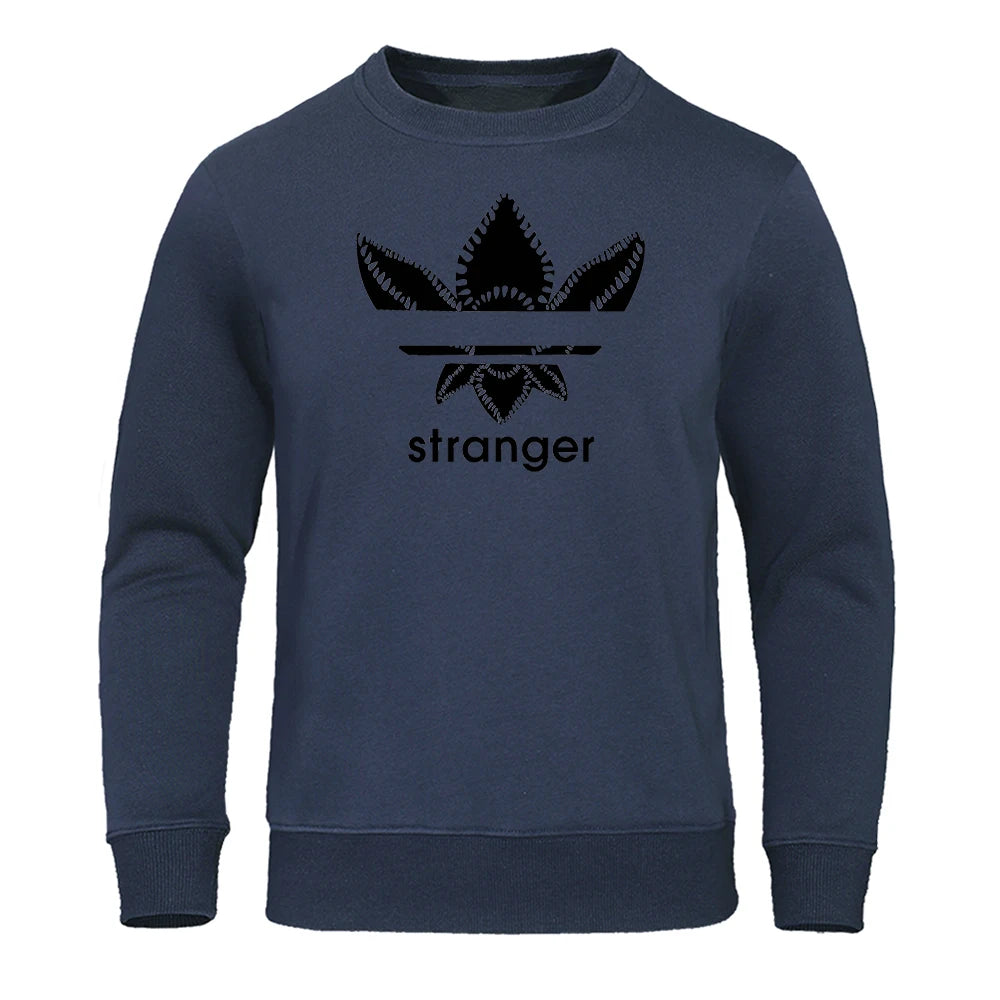 Funny Stranger Floral Pattern Printed Hoodies Mens Letter Style Streetwear Fashion Loose Street Hoody Fleece Pullover Men Hoodie
