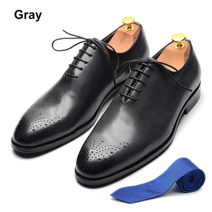 Luxury Classic Mens Oxford Dress Shoes Whole Cut Genuine Leather Handmade Lace-up Formal Shoe for Men Wedding Business Office