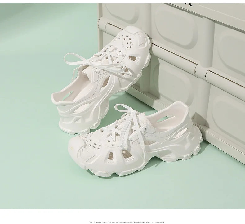 Kids Summer Breathable Comfort Shoes Lightweight Adjustable Strap Slip on Shoes Lace Up Non-slip Thick Bottom Pure Color Sandals