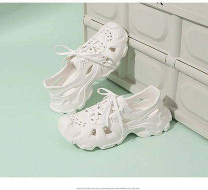 Kids Summer Breathable Comfort Shoes Lightweight Adjustable Strap Slip on Shoes Lace Up Non-slip Thick Bottom Pure Color Sandals