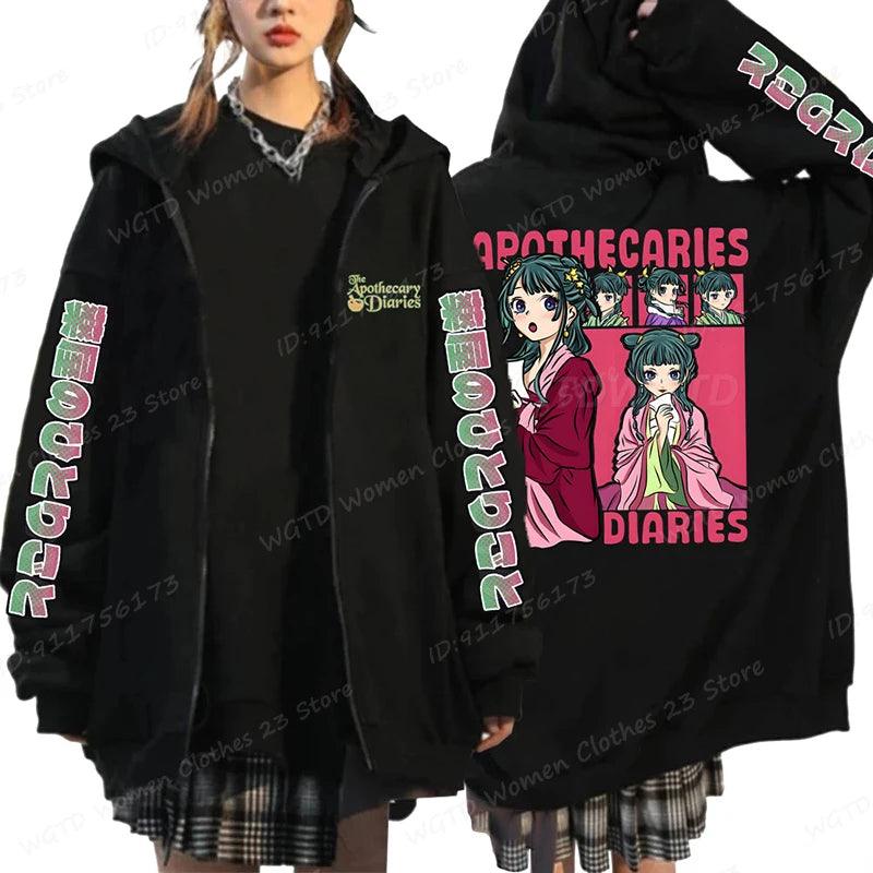 Funny The Apothecary Diaries Print Hoodies Men Women Casual Harajuku Zipper Hooded Pullovers Coat Anime Streetwear Sweatshirt