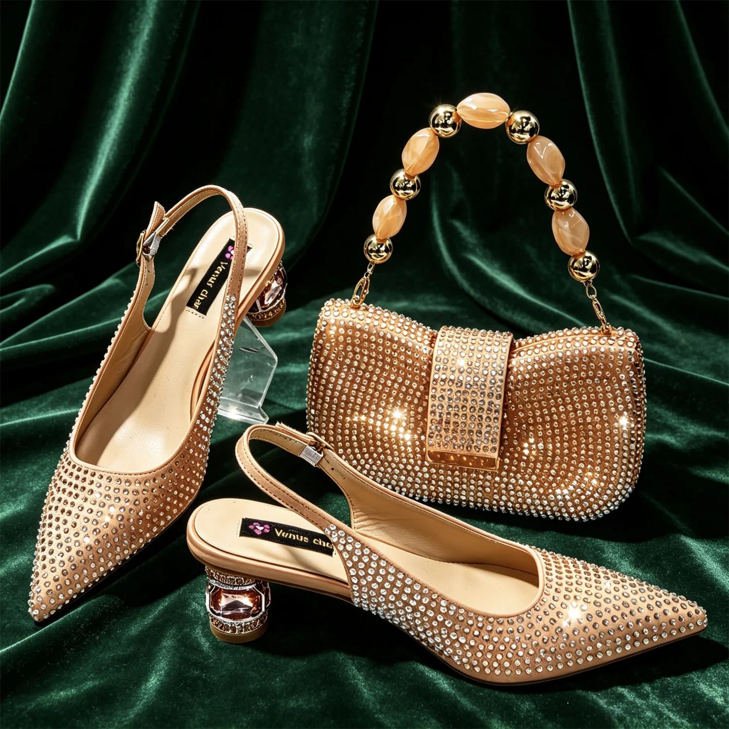 New Itlian Design Blue Color Rhinestone High Heel Shoe And Bag Fashion Style Pointed-Toe Shoes For COMFORT INCLUDED Women Shoes