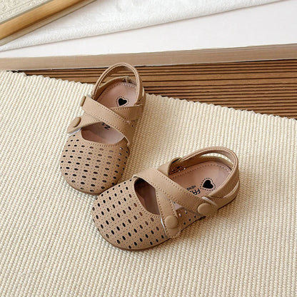 Summer New Kids Mary Jane Sandals Hollow-out Breathable Girls Causal Flat Shoes Non-slip School Children Fashion Retro Sandals