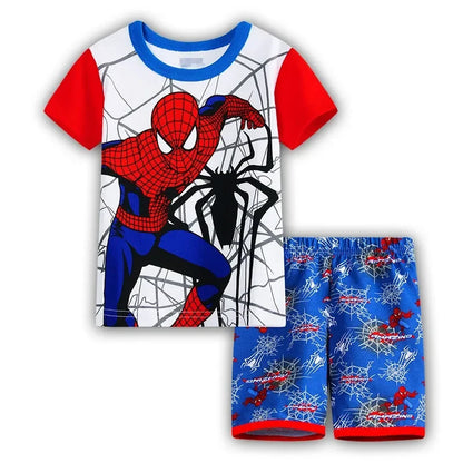 2pcs Marvel Spiderman Short-Sleeved Boys Homewear Pajamas Set Kawaii Cartoon Spider-man Baby Sleepwear T Shirt Shorts Pant Gift