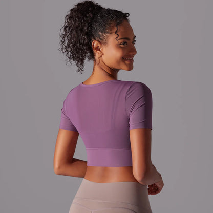 Women's Mesh Yoga Shirt Sexy Short Sleeve T-Shirt Sport Top Blouse Cover Up Quick Dry Gym Clothes Running Fitness Tank Sportwear