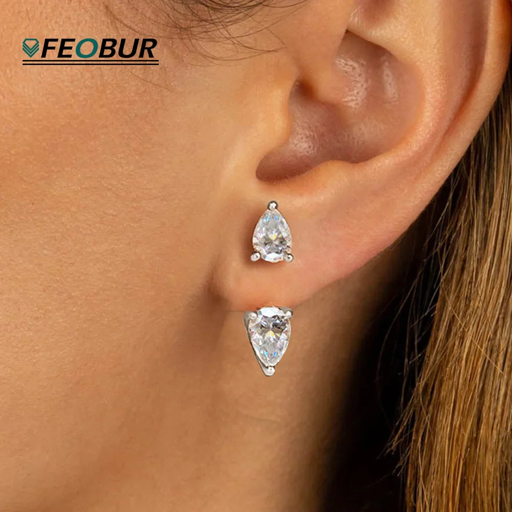 4cttw Pear Cut Moissanite Stud Earrings 925 Sterling Silver Sparkly Waterdrop Diamond Ear Jacket Earring for Women Jewelry Gift