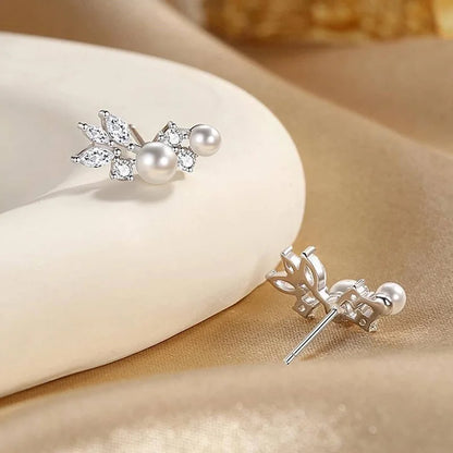 Graceful Gold Color/Silver Color Stud Earrings Lady Simulated Pearl Jewelry Chic Shiny Zirconia Accessories for Wedding