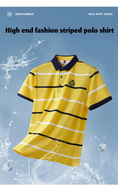 Fashion striped short sleeve men polo shirt summer trend brand letter embroidery design business casual breathable Paul T-shirt