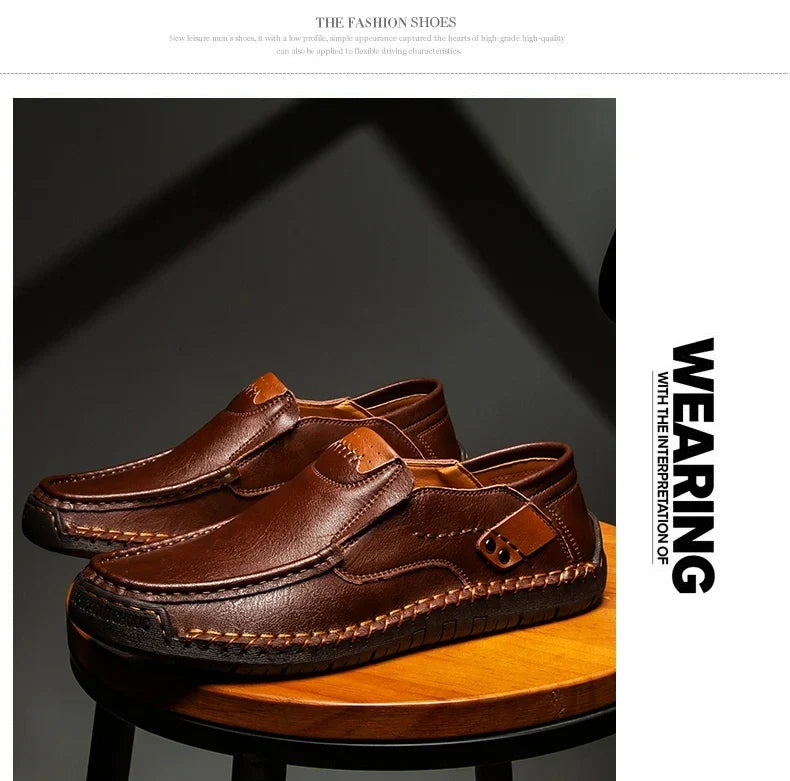 New Fashion Men Casual Shoes Handmade Leather Loafers Comfortable Men's Shoes Quality Split Leather Flat Driving Shoes Size 48