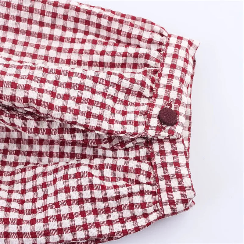 Elegant Fashion Chidori Plaid Ruffles Chiffon Shirt Spring 2025 Ruffled Neck Long Butterfly Sleeve Loose Tops Women's Clothing