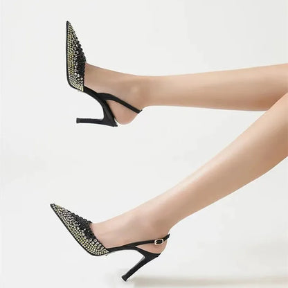 Rhinestones Gradient Slingbacks Women Pumps Fashion Bling Crystal Banquet Stiletto High Heels Fashion Party Prom Shoes