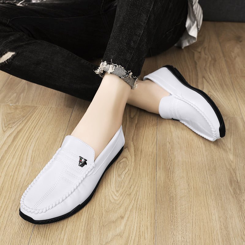 New White Black Leather Men Casual Shoes Luxury Brand Formal Dress Shoes Designer Men Loafers Breathable Slip on Driving Shoes