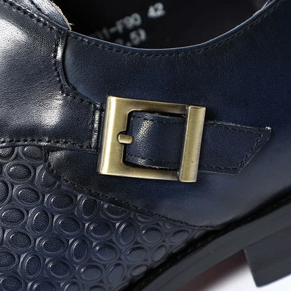 Classy Men's Genuine Leather Oxford Dress Shoes Blue Black Lace-up Brogue Pointed Business Wedding Party Formal Shoes for Men