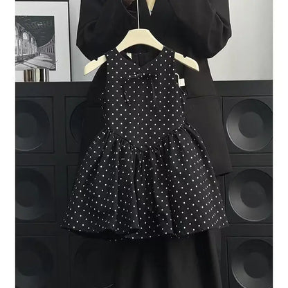 Girls Casual Dresses Polka Dot Print Bow Sleeveless Dress Kids Clothes Girls Kids Dresses for Girls 2 To 7 Years