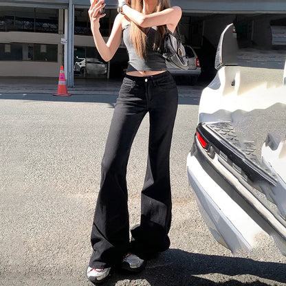 2025 New Low Waist Boot Cut Jeans For Women Fashion Stretch Denim Flared Pants Black Casual Female Bell Bottom Trousers