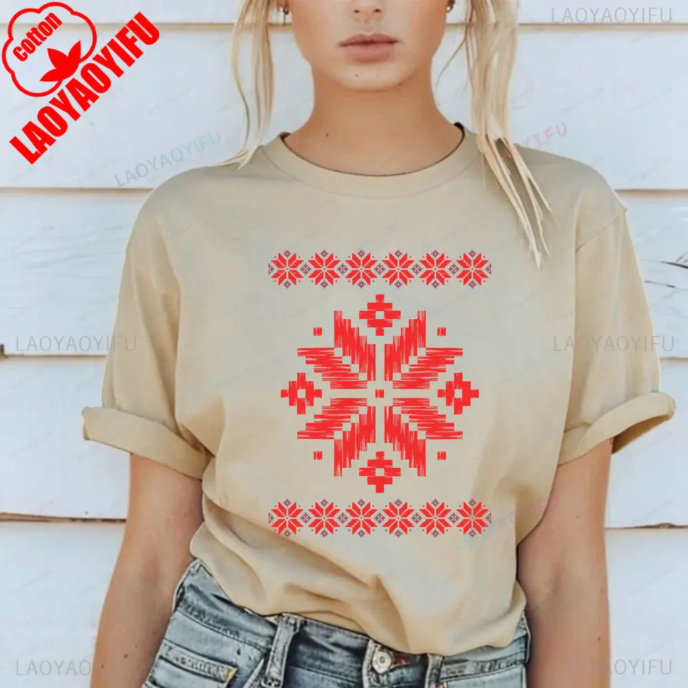 Shirt Ornament Print Shirt Ukraine Shirt Ukrainian T-shirt Gift for Women High Quality Cotton Tops Creativity Style