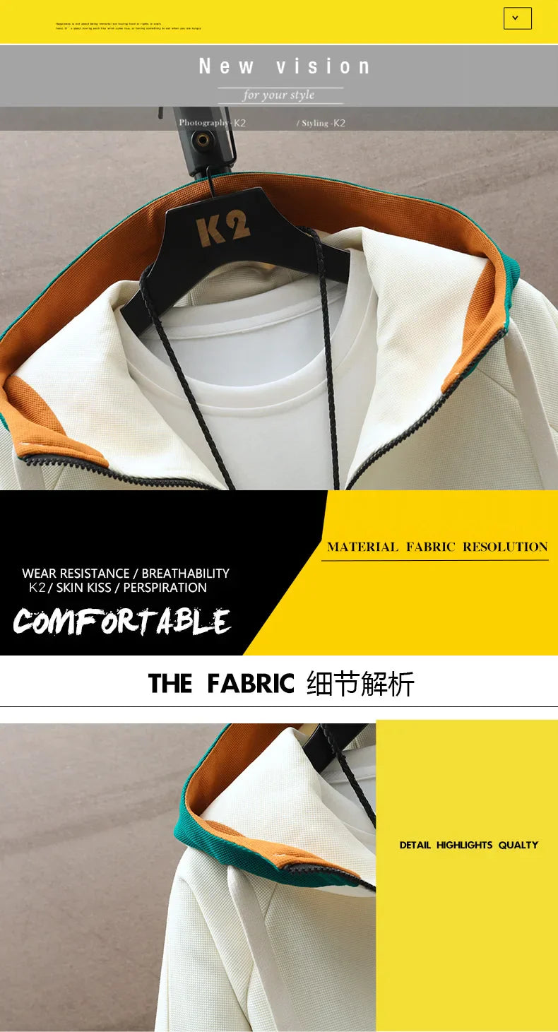 Spring Autumn Men's Sets Korean Fashion Joggers Suit Men Casual Men patchwork Streetwear Hooded Tracksuit Men Two Piece Set