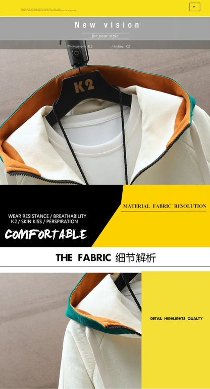 Spring Autumn Men's Sets Korean Fashion Joggers Suit Men Casual Men patchwork Streetwear Hooded Tracksuit Men Two Piece Set