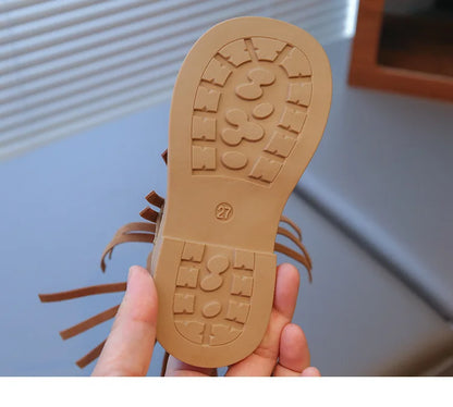 England Style Fashion Tassel Sandals Summer New Side Zipper Rivet High-top Sandals Student Beige Brown Roman Shoes Fringe I05235