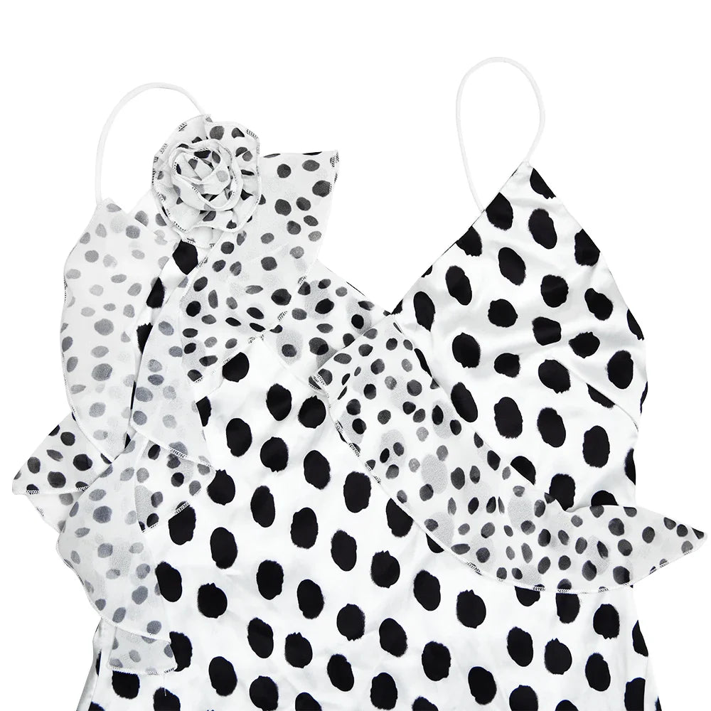 Backless  Print Dots Flower Women Maxi Dress Spaghetti Strap Evening Dress Autumn Skinny Elegant Party Clubwear