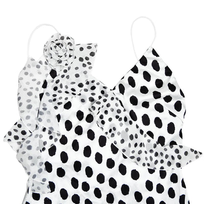 Backless  Print Dots Flower Women Maxi Dress Spaghetti Strap Evening Dress Autumn Skinny Elegant Party Clubwear