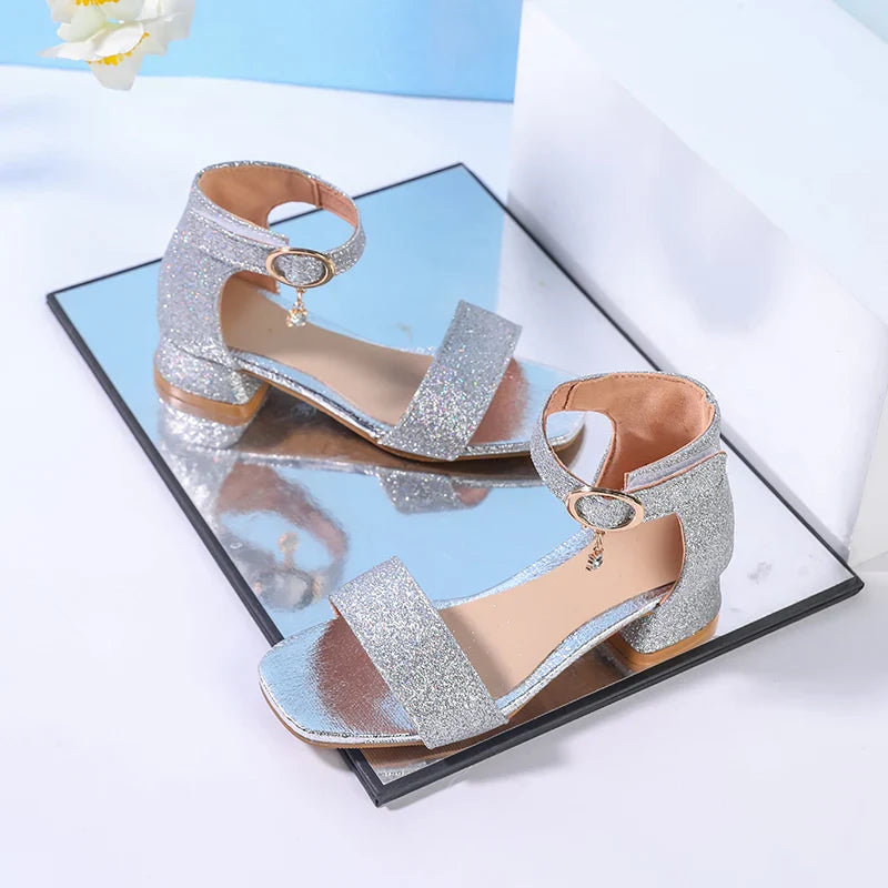 Fashion Children's Summer Sandals Sequins Simple Girls Causal Princess Low-heel Dress Shoes Wedding Party Kids High-top Sandals