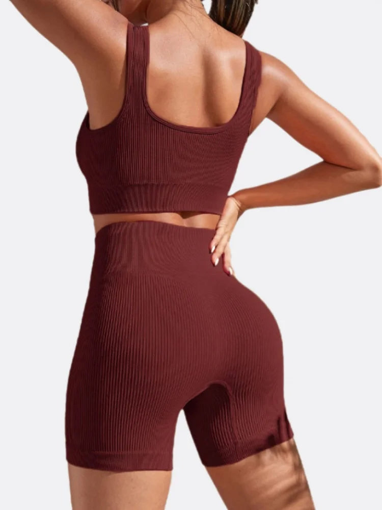 Ribbed Yoga Sport Set Women Seamless Crop Top Bra Shorts Yoga Set Comfort Elastic Sportsuit Workout Outfit Fitness Gym Clothes