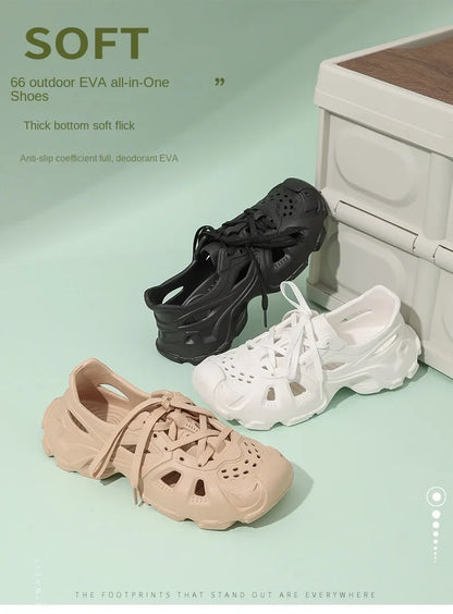 Kids Summer Breathable Comfort Shoes Lightweight Adjustable Strap Slip on Shoes Lace Up Non-slip Thick Bottom Pure Color Sandals