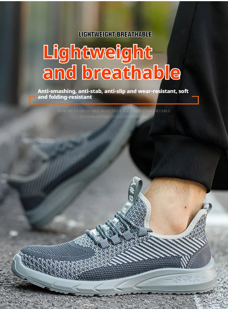 Anti-smash Men Steel Toe Work Shoes Lightweight Breathable Work Sneaker Indestructible Protective Boots Non Slip Work Shoes