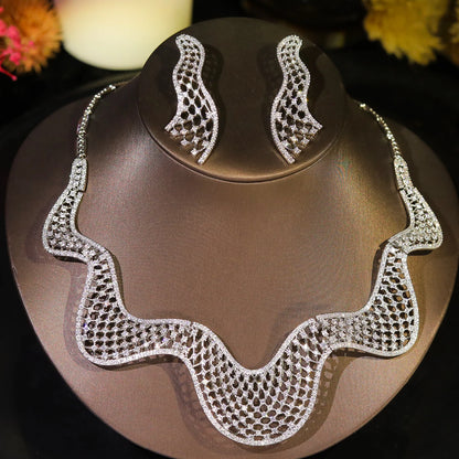 Fashion Wavy Colorful Necklace Luxury Cubic zirconia Jewelry Set For Women Dubai Bride Suitable Wedding Balls Accessories