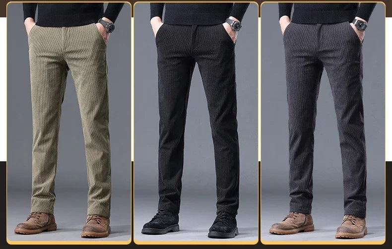 Thick Stretch Men's Corduroy Fleece Pants Fashion Business Casual Warm Chenille Male Brand Trousers Winter Thermal Pants