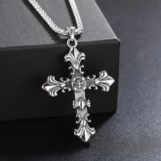 Fashion Metal chain necklace Jewelry  for Men Women Unisex Vintage Silver Color Cross Pendant Necklace Punk Gothic pendant
