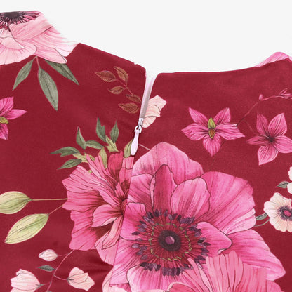 Cross-border special summer burst dress girls printed waist wedding dress flower girl short-sleeved princess puffy skirt