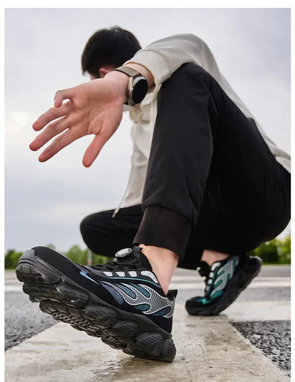 Rotating Button Tactical Boots Men Reflective Steel Toe Shoes Indestructible Work Sneakers Protective Safety Boots Size 47 48