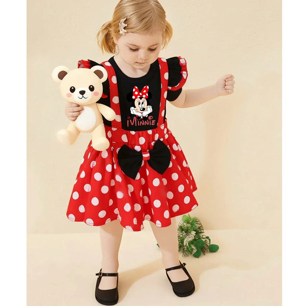 Minnie Mouse Girl Set Children Dress Baby Clothing Set Summer Birthday Costume Polka Dot Suspender Skirt Bow Headband skirt suit