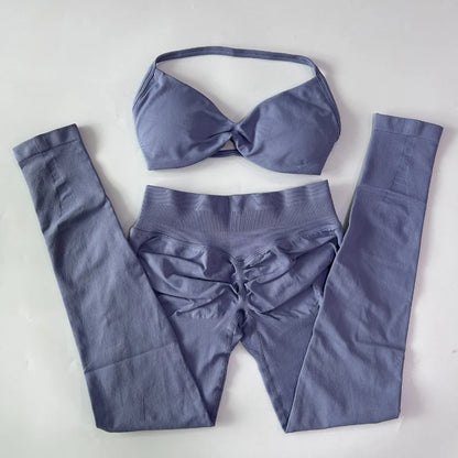 2 Pieces Set For Woman Strappy Yoga Bra Sports Top Workout Leggings Set Seamless Gym Set Fitness Clothes Outfit Activewear