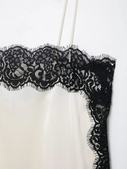 Elegant Sexy Lace Splice Satin Tops for Women Sleeveless Backless Beach Chic Tops Cropped Camisole Christmas Evening Party Tops