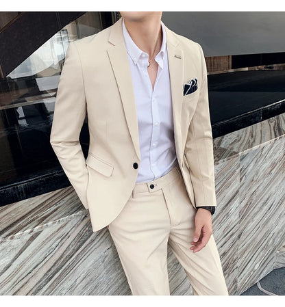 S-7XL Jacket + Pants / Luxurious High -end Brand Solid Color Men's Casual Business Slim Suit Two -piece Suit Groom Wedding Suit