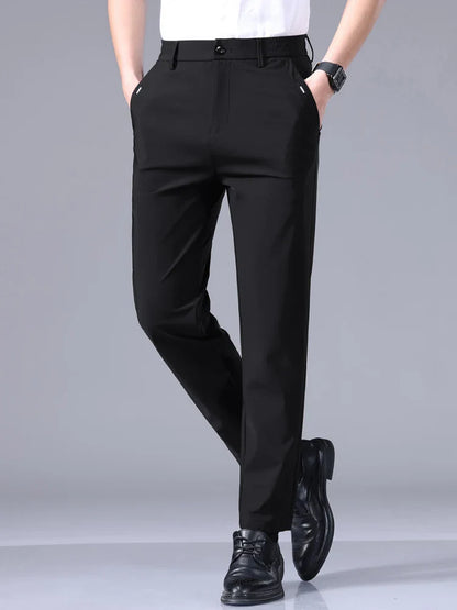 High Elastic Ultra-thin Casual Pants Men's Business Straight Slim Trousers Breathable Classic Black Gray Male Brand Pant