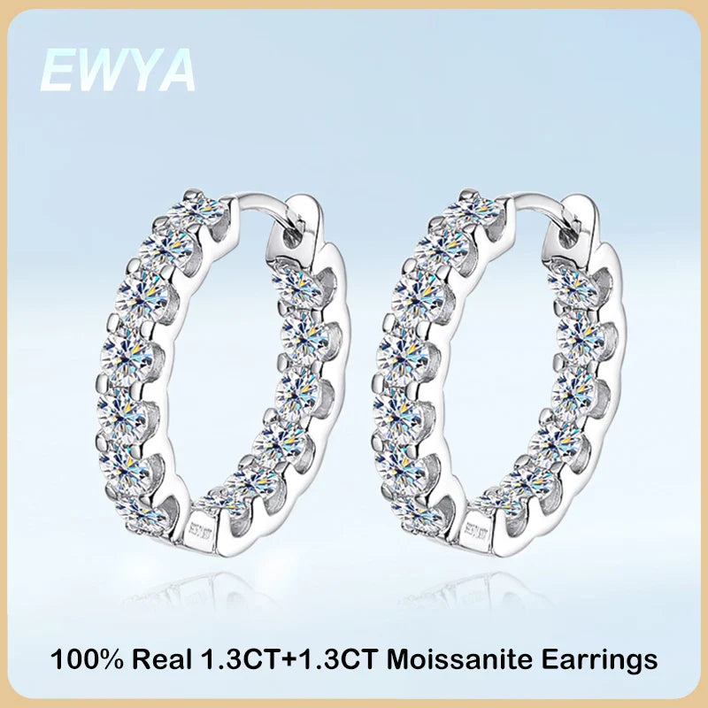 Luxury Moissanite Hoop Earrings 2.6 Carat D Color S925 Sterling Silver Earring For Women Party Fine Jewelry Christmas Gift